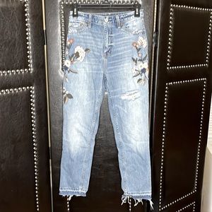 A&F Highrise Girlfriend Embroidered Jeans